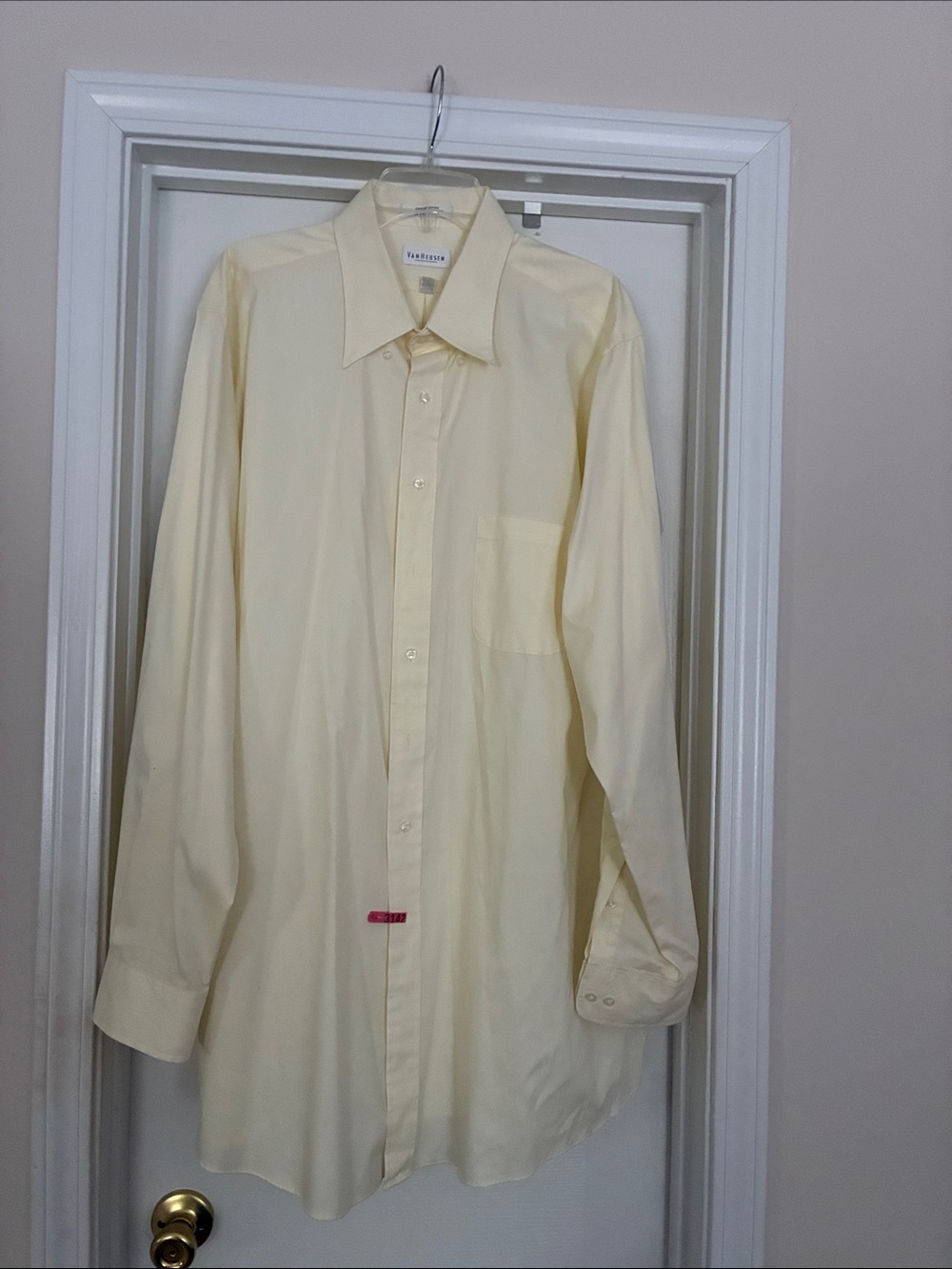 Van Heusen Men's 18.5 37/38 T Long Sleeve Dress Shirt - Light Yellow small stain